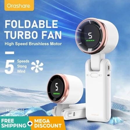 Orashare HF03Pro Portable Foldable Turbo Fan 5 Speeds Rechargeable 4000mAh Battery Handheld Fan