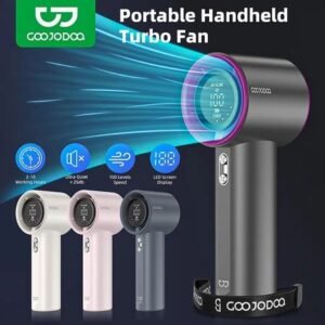 GOOJODOQ Mini Fan Rechargeable 4000 mAh Turbo Electric Jet Handheld Portable Strong