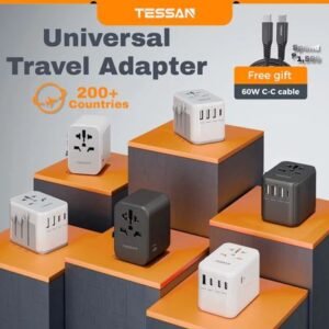 TESSAN Universal Travel Adapter with USB-C, Wall Plug Converter for HK, Singapore, Malaysia, Ireland